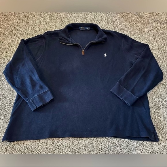 POLO RALPH LAUREN XXL Washed Navy Blue Mesh Knit 1/4 Quarter Zip R $138 - Picture 6 of 6